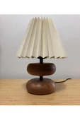 burenze Sweety Modern Tasarım Abajur Krem Umbrella Şapka Doğal Ahşap Abajur thumbnail 2