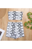 Kadın Omuz Bikini Set Yüksek Bel Bikini 2023 Seri Mayo Şort Kadın Small Beyaz Piton Desen - 2