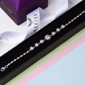 Pembe Zirkon Taşlı Çiçek Model 925 Ayar Gümüş Kadın Bileklik - 3