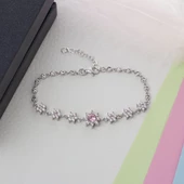 Pembe Zirkon Taşlı Çiçek Model 925 Ayar Gümüş Kadın Bileklik - 2