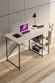BAB HOME Metal Ayaklı Beyaz Çalışma Masası Raflı Ofis Masası Ders Çalışma Masası thumbnail 1