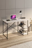 BAB HOME Metal Ayaklı Beyaz Çalışma Masası Raflı Ofis Masası Ders Çalışma Masası thumbnail 2