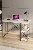 BAB HOME Metal Ayaklı Beyaz Çalışma Masası Raflı Ofis Masası Ders Çalışma Masası thumbnail 3
