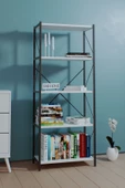 BAB HOME BAB HOME Dekoratif 5 Raflı Metal Kitaplık Dosya Kitap Rafı Ofis Salon Raf beyaz - 1