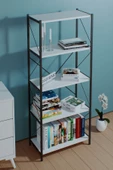 BAB HOME BAB HOME Dekoratif 5 Raflı Metal Kitaplık Dosya Kitap Rafı Ofis Salon Raf beyaz - 2
