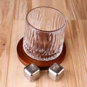 Bambu Bardak Altlıklı 360 Dönen Viski Bardağı ve Çelik Buz Küpleri Seti - 1