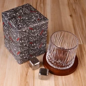 Bambu Bardak Altlıklı 360 Dönen Viski Bardağı ve Çelik Buz Küpleri Seti - 7