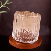 Bambu Bardak Altlıklı 360 Dönen Viski Bardağı ve Çelik Buz Küpleri Seti - 9