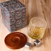 Bambu Bardak Altlıklı 360 Dönen Viski Bardağı ve Çelik Buz Küpleri Seti - 5