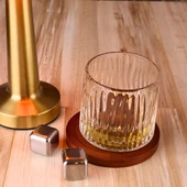 Bambu Bardak Altlıklı 360 Dönen Viski Bardağı ve Çelik Buz Küpleri Seti - 2