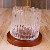 Bambu Bardak Altlıklı 360 Dönen Viski Bardağı ve Çelik Buz Küpleri Seti - 3