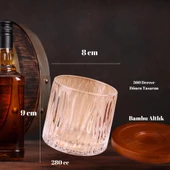 Bambu Bardak Altlıklı 360 Dönen Viski Bardağı ve Çelik Buz Küpleri Seti - 4