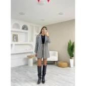 Lucky Life Kadın Kazayağı Desen Vatka Detay Kaban Ve Yüksek Bel Etek Ikili Takım - 5