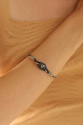 Unisex Kazaziye Örme Boncuklu Bileklik/Gümüş El Sarması Osmanlı Motif Bileklik - 1