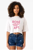 BLACKPINK ROSE BRUNO MARS APT Beyaz Kırçıllı Kadın Crop Tshirt thumbnail 1