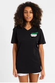 Suriye Yeni Bayrak Logo Siyah Kadın V yaka Tshirt - 1