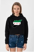 Suriye Yeni Bayrak Siyah Kadın Crop Kapşonlu thumbnail 1