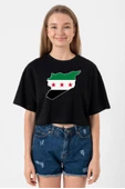 Suriye Yeni Bayrak Siyah Kadın Crop Tshirt thumbnail 1