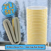 Kapı Pencere Bandı Fitili Yapışkanlı Beyaz Soğuk İzolasyon Bant 10x2=20 METRE + Eşik Süngeri 2'Li SET - 1