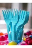 Plastik Turkuaz Renkli Lüx Parti Doğum Günü Çatal - 18 Cm. - 75 Adet - 5