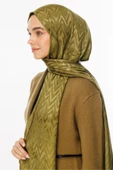Mooncorn Soft Yeşil Zikzak Desen Parlak Jakar Şal - 7
