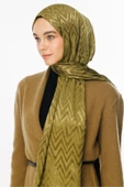 Mooncorn Soft Yeşil Zikzak Desen Parlak Jakar Şal - 4