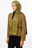 Mooncorn Soft Yeşil Zikzak Desen Parlak Jakar Şal - 2