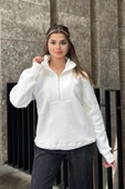 Fermuar Detaylı Oversize Sweatshirt - Beyaz - 3