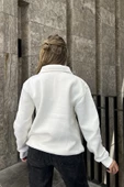 Fermuar Detaylı Oversize Sweatshirt - Beyaz - 2