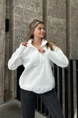 Fermuar Detaylı Oversize Sweatshirt - Beyaz - 4