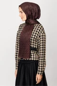 Mooncorn Kahverengi Zikzak Desen Parlak Jakar Şal - 6