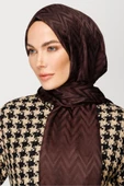 Mooncorn Kahverengi Zikzak Desen Parlak Jakar Şal - 1
