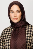 Mooncorn Kahverengi Zikzak Desen Parlak Jakar Şal - 4