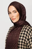 Mooncorn Kahverengi Zikzak Desen Parlak Jakar Şal - 3