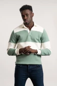 FBI Polo Yaka Kalın Çizgili 3 İplik İçi Şardonlu Slimfit Sweatshirt - 4