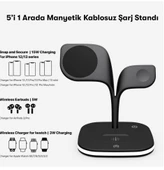 Magsafe Apple Kablosuz Şarj Standı -15W Hızlı Şarj (İphone/Watch/Airpods) Masaüstü Stand - 5