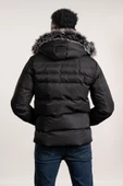 Kürklü Kapşonlu (Kürk ve Kapşon Çıkartılabilir) İçi Polarlı Slimfit Kısa Mont - 9