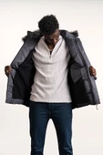Kürklü Kapşonlu (Kürk ve Kapşon Çıkartılabilir) İçi Polarlı Slimfit Kısa Mont - 1