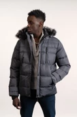 Kürklü Kapşonlu (Kürk ve Kapşon Çıkartılabilir) İçi Polarlı Slimfit Kısa Mont - 3