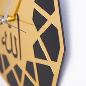 DeepCraft Dekoratif Şeffaf Akrilik Sessiz Akar Duvar Saati Salon,Mutfak,Ofis Saati -Gold Siyah Allah - 4
