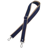 Çanta Aksesuar 120x3 cm Polyester Kolon Çanta Sapı Lacivert Renk Bej Şeritli Gümüş Metalli - 3