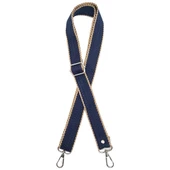 Çanta Aksesuar 120x3 cm Polyester Kolon Çanta Sapı Lacivert Renk Bej Şeritli Gümüş Metalli - 1
