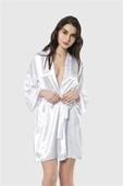 Aria's Closet Zümrüt Kısa Saten Sabahlık - 4