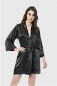 Aria's Closet Zümrüt Kısa Saten Sabahlık - 2