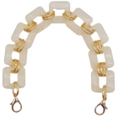 Çanta Aksesuar 40 cm Kare Akrilik Kancalı Çanta Zinciri Krem Renk Light Gold Metalli - 1