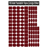 Siyah 105 Adet Yazılabilir Etiket , Kavanoz Sticker , Farklı Şekil Ve Farklı Boyutlarda Bordo - 1