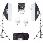 Deyatech softbox 50x70 sürekli video ışık tekduylu çiftli 6500 kl. led ışık ikili ışık set - 1