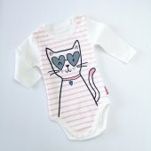 Çizgili Kedi Uzun Kollu Çıtçıtlı Bebek Badi - 1