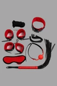 Aria's Closet Kırmızı/Siyah İçi Tüylü Deri 7'li Harness Set - 1