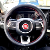 DİKİŞLİ DİREKSİYON KILIFI SİYAH DERİ KIRMIZI DİKİŞLİ FIAT EGEA VE CROSS - 1